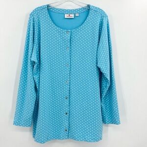 Quacker Factory Blue Polka Dot Buttoned Knit Top 1X